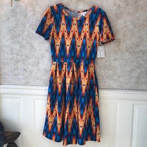 NWT LulaRoe Amelia dress Size Large. Blues and oranges.